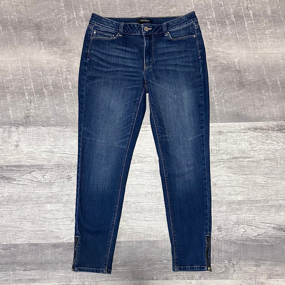 WHBM Skinny Leg Zip Ankle Blue Jean Womens 8 (30X28.5) Low Rise Dark Wash Denim
